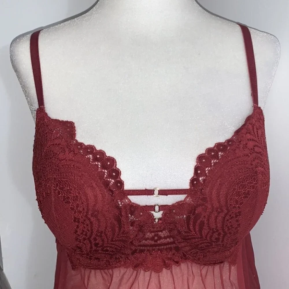 ๐
บla SENZA Red Lace Sleep Babydoll Push Up bra dress size Large - Picture 2 of 9
